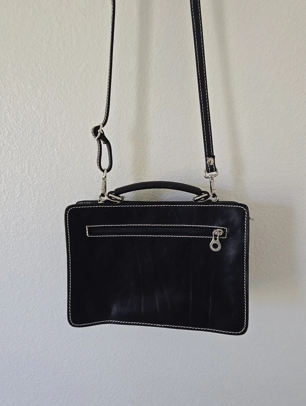 Il Giglio Black Leather Multi-compartment Crossbody Bag Structured Unisex Italy